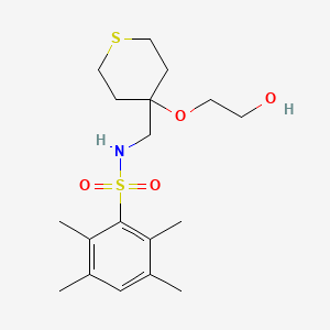 molecular formula C18H29NO4S2 B2895514 N-{[4-(2-hydroxyethoxy)thian-4-yl]methyl}-2,3,5,6-tetramethylbenzene-1-sulfonamide CAS No. 2309774-35-2