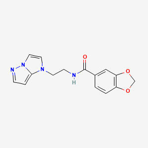 molecular formula C15H14N4O3 B2895592 N-(2-(1H-imidazo[1,2-b]pyrazol-1-yl)ethyl)benzo[d][1,3]dioxole-5-carboxamide CAS No. 1798539-31-7