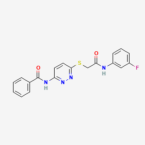 molecular formula C19H15FN4O2S B2895602 N-(6-((2-((3-fluorophenyl)amino)-2-oxoethyl)thio)pyridazin-3-yl)benzamide CAS No. 1021075-40-0