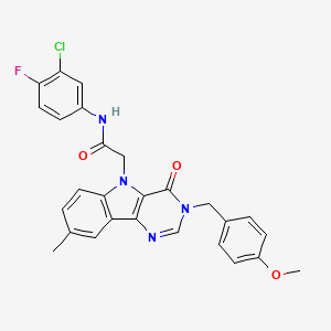 molecular formula C27H22ClFN4O3 B2895614 N-(3-chloro-4-fluorophenyl)-2-(3-(4-methoxybenzyl)-8-methyl-4-oxo-3H-pyrimido[5,4-b]indol-5(4H)-yl)acetamide CAS No. 1189707-74-1