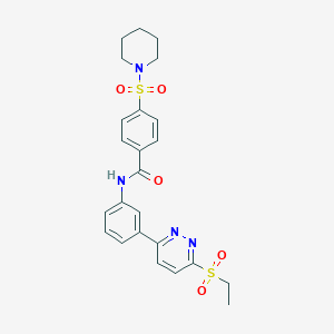 molecular formula C24H26N4O5S2 B2895639 N-{3-[6-(ethanesulfonyl)pyridazin-3-yl]phenyl}-4-(piperidine-1-sulfonyl)benzamide CAS No. 1005294-51-8