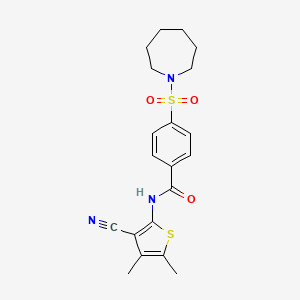molecular formula C20H23N3O3S2 B2895651 4-(azepan-1-ylsulfonyl)-N-(3-cyano-4,5-dimethylthiophen-2-yl)benzamide CAS No. 896302-17-3