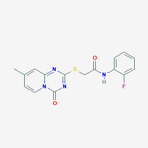 molecular formula C16H13FN4O2S B2895658 N-(2-fluorophenyl)-2-({8-methyl-4-oxo-4H-pyrido[1,2-a][1,3,5]triazin-2-yl}sulfanyl)acetamide CAS No. 896329-47-8