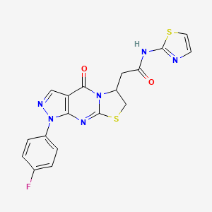 molecular formula C18H13FN6O2S2 B2895709 2-[6-(4-fluorophenyl)-2-oxo-10-thia-1,5,6,8-tetraazatricyclo[7.3.0.0^{3,7}]dodeca-3(7),4,8-trien-12-yl]-N-(1,3-thiazol-2-yl)acetamide CAS No. 941958-11-8