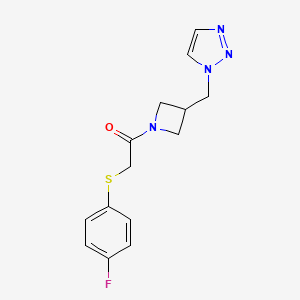 molecular formula C14H15FN4OS B2895714 2-[(4-fluorophenyl)sulfanyl]-1-{3-[(1H-1,2,3-triazol-1-yl)methyl]azetidin-1-yl}ethan-1-one CAS No. 2320419-40-5