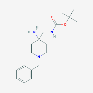 molecular formula C18H29N3O2 B2895720 Tert-butyl N-[(4-amino-1-benzylpiperidin-4-yl)methyl]carbamate CAS No. 2411253-32-0
