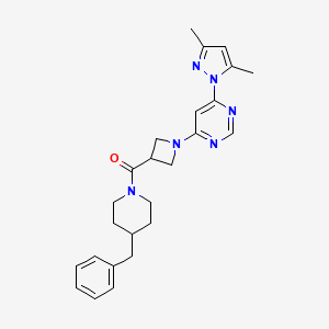 molecular formula C25H30N6O B2895761 (4-benzylpiperidin-1-yl)(1-(6-(3,5-dimethyl-1H-pyrazol-1-yl)pyrimidin-4-yl)azetidin-3-yl)methanone CAS No. 2034473-50-0