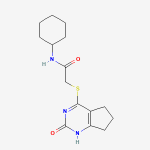 molecular formula C15H21N3O2S B2895765 N-cyclohexyl-2-({2-oxo-1H,2H,5H,6H,7H-cyclopenta[d]pyrimidin-4-yl}sulfanyl)acetamide CAS No. 946217-60-3