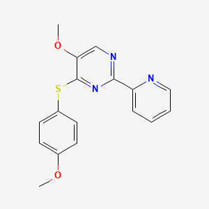 molecular formula C17H15N3O2S B2895773 5-Methoxy-4-[(4-methoxyphenyl)sulfanyl]-2-(2-pyridinyl)pyrimidine CAS No. 321433-00-5