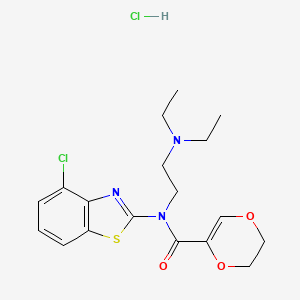 molecular formula C18H23Cl2N3O3S B2895777 N-(4-CHLORO-1,3-BENZOTHIAZOL-2-YL)-N-[2-(DIETHYLAMINO)ETHYL]-5,6-DIHYDRO-1,4-DIOXINE-2-CARBOXAMIDE HYDROCHLORIDE CAS No. 1216809-31-2