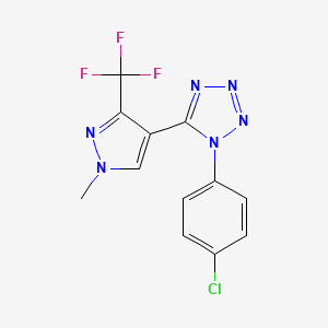 molecular formula C12H8ClF3N6 B2895834 1-(4-chlorophenyl)-5-[1-methyl-3-(trifluoromethyl)-1H-pyrazol-4-yl]-1H-1,2,3,4-tetraazole CAS No. 955976-83-7