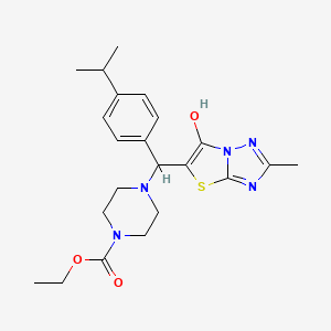 molecular formula C22H29N5O3S B2895839 Ethyl 4-((6-hydroxy-2-methylthiazolo[3,2-b][1,2,4]triazol-5-yl)(4-isopropylphenyl)methyl)piperazine-1-carboxylate CAS No. 851810-13-4