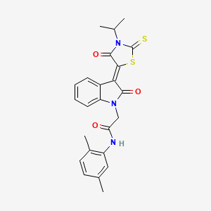 molecular formula C24H23N3O3S2 B2895846 N-(2,5-dimethylphenyl)-2-[(3Z)-3-(3-isopropyl-4-oxo-2-thioxo-1,3-thiazolidin-5-ylidene)-2-oxo-2,3-dihydro-1H-indol-1-yl]acetamide CAS No. 609796-94-3