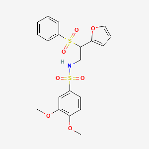 molecular formula C20H21NO7S2 B2895857 N-[2-(benzenesulfonyl)-2-(furan-2-yl)ethyl]-3,4-dimethoxybenzene-1-sulfonamide CAS No. 896322-53-5