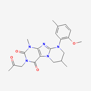 molecular formula C21H25N5O4 B2895913 9-(2-methoxy-5-methylphenyl)-1,7-dimethyl-3-(2-oxopropyl)-7,8-dihydro-6H-purino[7,8-a]pyrimidine-2,4-dione CAS No. 887696-24-4