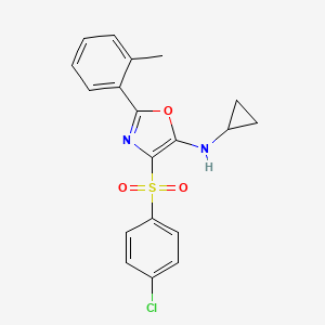 molecular formula C19H17ClN2O3S B2895935 4-(4-CHLOROBENZENESULFONYL)-N-CYCLOPROPYL-2-(2-METHYLPHENYL)-1,3-OXAZOL-5-AMINE CAS No. 823828-72-4