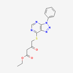 molecular formula C16H15N5O3S B2895945 ethyl 3-oxo-4-((3-phenyl-3H-[1,2,3]triazolo[4,5-d]pyrimidin-7-yl)thio)butanoate CAS No. 896678-63-0