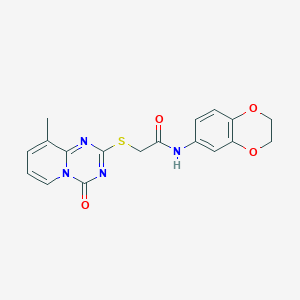 molecular formula C18H16N4O4S B2895978 N-(2,3-dihydro-1,4-benzodioxin-6-yl)-2-({9-methyl-4-oxo-4H-pyrido[1,2-a][1,3,5]triazin-2-yl}sulfanyl)acetamide CAS No. 896340-95-7