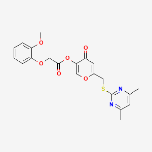 molecular formula C21H20N2O6S B2896009 6-(((4,6-dimethylpyrimidin-2-yl)thio)methyl)-4-oxo-4H-pyran-3-yl 2-(2-methoxyphenoxy)acetate CAS No. 877637-11-1