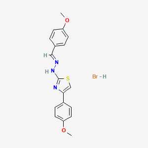 molecular formula C18H18BrN3O2S B2896054 (E)-2-((E)-(4-methoxybenzylidene)hydrazono)-4-(4-methoxyphenyl)-2,3-dihydrothiazole hydrobromide CAS No. 479350-00-0
