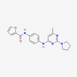 molecular formula C20H21N5O2 B2896062 N-(4-{[6-Methyl-2-(pyrrolidin-1-YL)pyrimidin-4-YL]amino}phenyl)furan-2-carboxamide CAS No. 1251696-89-5