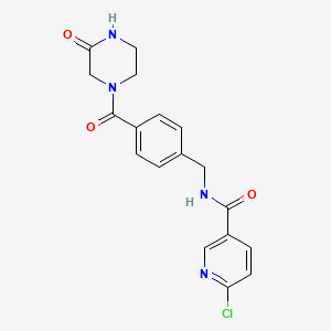 6-chloro-N-{[4-(3-oxopiperazine-1-carbonyl)phenyl]methyl}pyridine-3-carboxamide