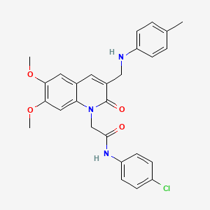 molecular formula C27H26ClN3O4 B2896075 N-(4-chlorophenyl)-2-(6,7-dimethoxy-3-{[(4-methylphenyl)amino]methyl}-2-oxo-1,2-dihydroquinolin-1-yl)acetamide CAS No. 894553-66-3