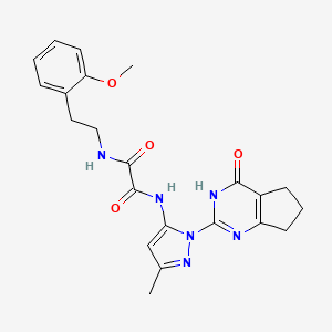 molecular formula C22H24N6O4 B2896112 N1-(2-methoxyphenethyl)-N2-(3-methyl-1-(4-oxo-4,5,6,7-tetrahydro-3H-cyclopenta[d]pyrimidin-2-yl)-1H-pyrazol-5-yl)oxalamide CAS No. 1014048-15-7