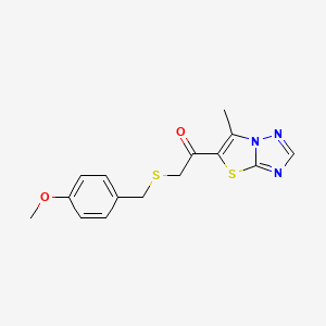 molecular formula C15H15N3O2S2 B2896113 2-[(4-Methoxybenzyl)sulfanyl]-1-(6-methyl[1,3]thiazolo[3,2-b][1,2,4]triazol-5-yl)-1-ethanone CAS No. 478245-65-7