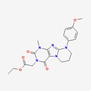 molecular formula C20H23N5O5 B2896120 ethyl 2-[9-(4-methoxyphenyl)-1-methyl-2,4-dioxo-1H,2H,3H,4H,6H,7H,8H,9H-pyrimido[1,2-g]purin-3-yl]acetate CAS No. 844824-46-0