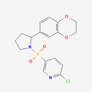 molecular formula C17H17ClN2O4S B2896129 2-Chloro-5-{[2-(2,3-dihydro-1,4-benzodioxin-6-yl)pyrrolidin-1-yl]sulfonyl}pyridine CAS No. 1285830-47-8