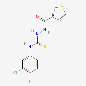 molecular formula C12H9ClFN3OS2 B2896172 N-(3-chloro-4-fluorophenyl)-2-(3-thienylcarbonyl)-1-hydrazinecarbothioamide CAS No. 329697-92-9