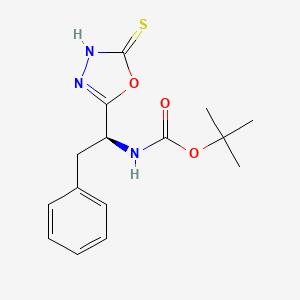 molecular formula C15H19N3O3S B2896188 tert-butyl N-[(1S)-2-phenyl-1-(2-sulfanylidene-3H-1,3,4-oxadiazol-5-yl)ethyl]carbamate CAS No. 1173675-82-5