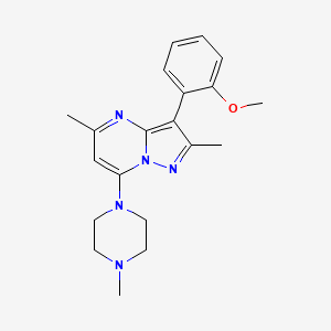 molecular formula C20H25N5O B2896271 3-(2-Methoxyphenyl)-2,5-dimethyl-7-(4-methylpiperazin-1-yl)pyrazolo[1,5-a]pyrimidine CAS No. 879566-76-4
