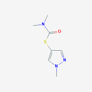 molecular formula C7H11N3OS B2896492 N,N-dimethyl-1-[(1-methyl-1H-pyrazol-4-yl)sulfanyl]formamide CAS No. 2137858-72-9