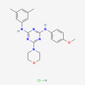molecular formula C22H27ClN6O2 B2896512 N2-(3,5-dimethylphenyl)-N4-(4-methoxyphenyl)-6-(morpholin-4-yl)-1,3,5-triazine-2,4-diamine hydrochloride CAS No. 1179406-78-0