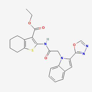 molecular formula C23H22N4O4S B2896629 ethyl 2-(2-(2-(1,3,4-oxadiazol-2-yl)-1H-indol-1-yl)acetamido)-4,5,6,7-tetrahydrobenzo[b]thiophene-3-carboxylate CAS No. 955784-60-8