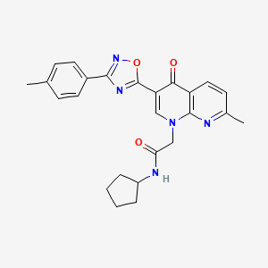 molecular formula C25H25N5O3 B2896673 N-cyclopentyl-2-{7-methyl-3-[3-(4-methylphenyl)-1,2,4-oxadiazol-5-yl]-4-oxo-1,4-dihydro-1,8-naphthyridin-1-yl}acetamide CAS No. 1029770-65-7