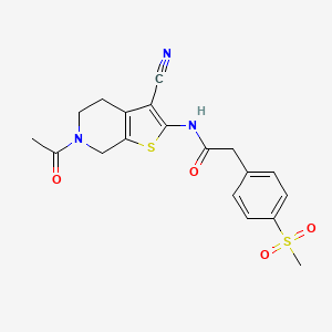 molecular formula C19H19N3O4S2 B2896675 N-(6-acetyl-3-cyano-4,5,6,7-tetrahydrothieno[2,3-c]pyridin-2-yl)-2-(4-(methylsulfonyl)phenyl)acetamide CAS No. 919851-47-1