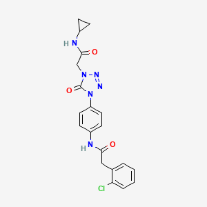 molecular formula C20H19ClN6O3 B2896697 2-(2-chlorophenyl)-N-(4-(4-(2-(cyclopropylamino)-2-oxoethyl)-5-oxo-4,5-dihydro-1H-tetrazol-1-yl)phenyl)acetamide CAS No. 1396792-42-9