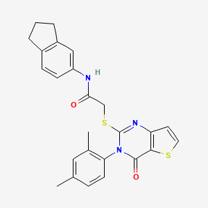 molecular formula C25H23N3O2S2 B2896730 N-(2,3-dihydro-1H-inden-5-yl)-2-{[3-(2,4-dimethylphenyl)-4-oxo-3,4-dihydrothieno[3,2-d]pyrimidin-2-yl]sulfanyl}acetamide CAS No. 1260905-40-5