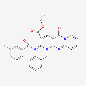 molecular formula C28H21FN4O4 B2896775 ethyl 7-benzyl-6-(3-fluorobenzoyl)imino-2-oxo-1,7,9-triazatricyclo[8.4.0.03,8]tetradeca-3(8),4,9,11,13-pentaene-5-carboxylate CAS No. 534581-29-8