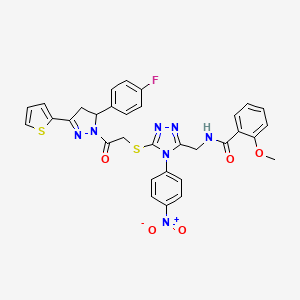 B2896790 N-((5-((2-(5-(4-fluorophenyl)-3-(thiophen-2-yl)-4,5-dihydro-1H-pyrazol-1-yl)-2-oxoethyl)thio)-4-(4-nitrophenyl)-4H-1,2,4-triazol-3-yl)methyl)-2-methoxybenzamide CAS No. 393583-26-1