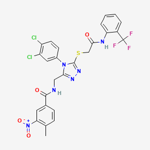 molecular formula C26H19Cl2F3N6O4S B2896834 N-{[4-(3,4-dichlorophenyl)-5-[({[2-(trifluoromethyl)phenyl]carbamoyl}methyl)sulfanyl]-4H-1,2,4-triazol-3-yl]methyl}-4-methyl-3-nitrobenzamide CAS No. 391941-16-5