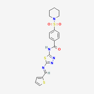 molecular formula C19H19N5O3S3 B2896899 (E)-4-(piperidin-1-ylsulfonyl)-N-(5-((thiophen-2-ylmethylene)amino)-1,3,4-thiadiazol-2-yl)benzamide CAS No. 320368-25-0