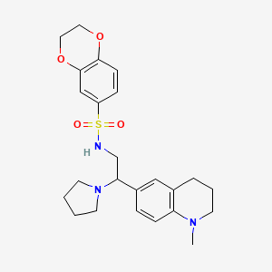 molecular formula C24H31N3O4S B2896902 N-(2-(1-methyl-1,2,3,4-tetrahydroquinolin-6-yl)-2-(pyrrolidin-1-yl)ethyl)-2,3-dihydrobenzo[b][1,4]dioxine-6-sulfonamide CAS No. 946346-69-6