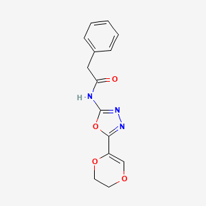 molecular formula C14H13N3O4 B2896932 N-(5-(5,6-dihydro-1,4-dioxin-2-yl)-1,3,4-oxadiazol-2-yl)-2-phenylacetamide CAS No. 851095-08-4