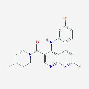 molecular formula C22H23BrN4O B2897023 N-(3-bromophenyl)-7-methyl-3-(4-methylpiperidine-1-carbonyl)-1,8-naphthyridin-4-amine CAS No. 1251702-93-8
