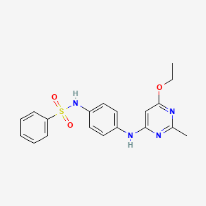 molecular formula C19H20N4O3S B2897094 N-(4-((6-ethoxy-2-methylpyrimidin-4-yl)amino)phenyl)benzenesulfonamide CAS No. 946201-80-5