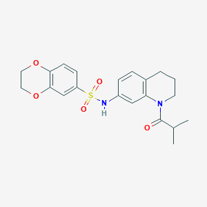 molecular formula C21H24N2O5S B2897095 N-[1-(2-methylpropanoyl)-1,2,3,4-tetrahydroquinolin-7-yl]-2,3-dihydro-1,4-benzodioxine-6-sulfonamide CAS No. 1005298-83-8